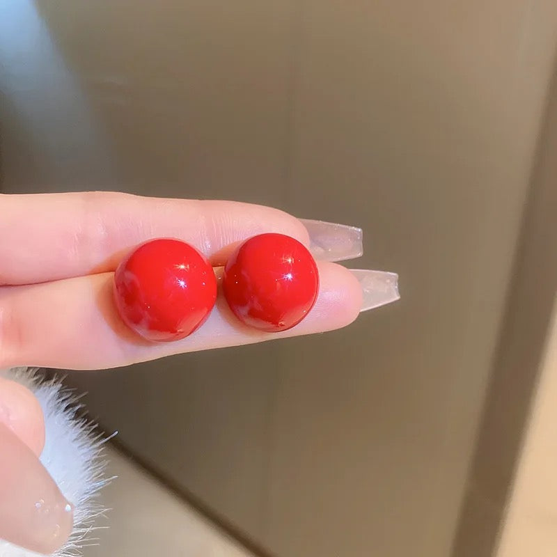 Ravishing Red Big Pearl Earrings