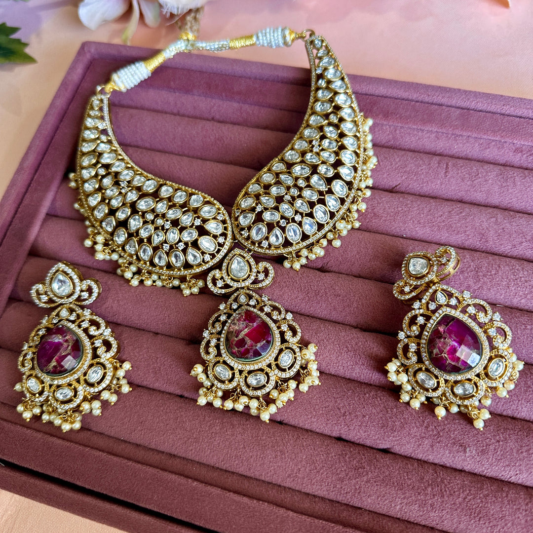 Jahanara Royal Mossionite Kundan Set