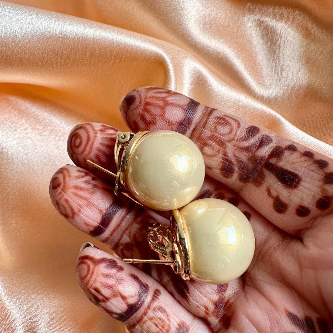 20 mm Golden Beige Luxury Pearl Ball Earrings (Small Size)