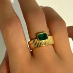 Load image into Gallery viewer, Vaani Retro 18k Gold Plated Emerald Stone Ring
